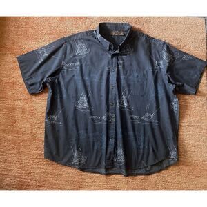 Cafe Luna Men’s 3XL 54/56 Blue Cotton Button Up Short Sleeve Shirt Boats